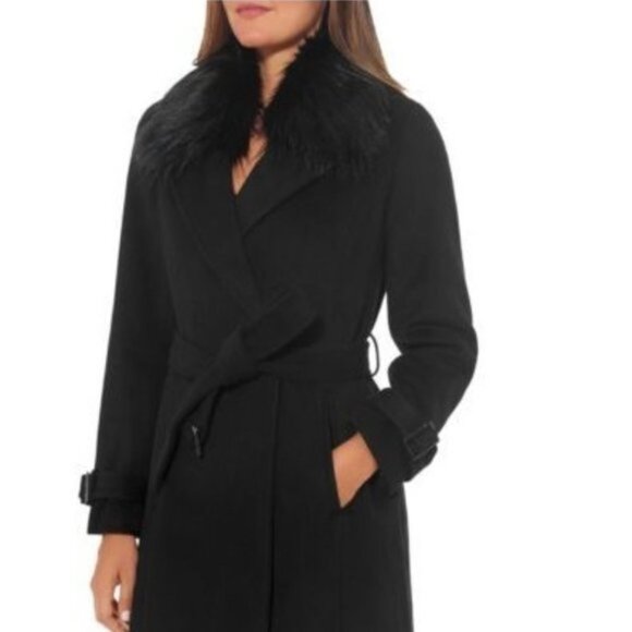 Vince Camuto Faux Fur Trim Belted Wrap Coat - Picture 2 of 8